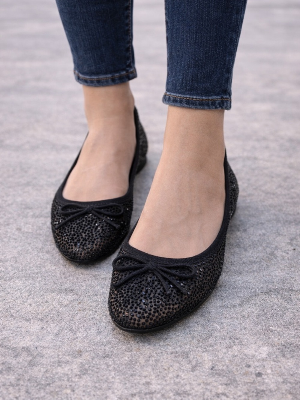 Aldo Black Sparkle Ballet Flats Bow Size 7.5 Balletcore Parisian Rhinestone Glam